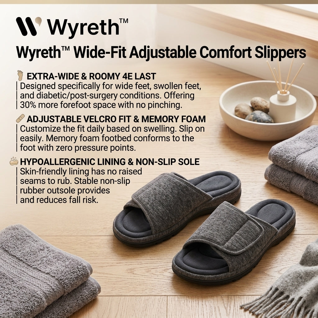 Wyreth™ Wide-Fit Adjustable Comfort Slippers
